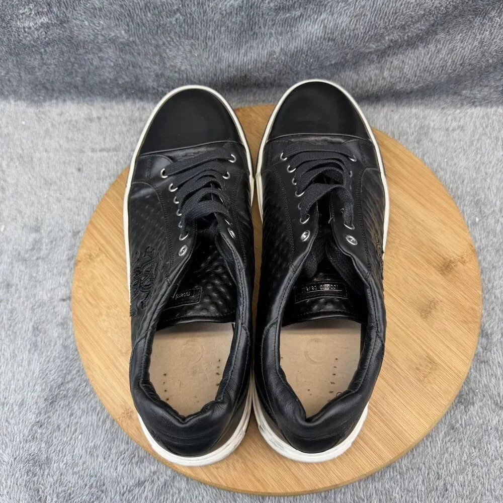 Roberto Cavalli Shoes Mens Size 13 Black Leather Low Top Casual Sneakers Italy